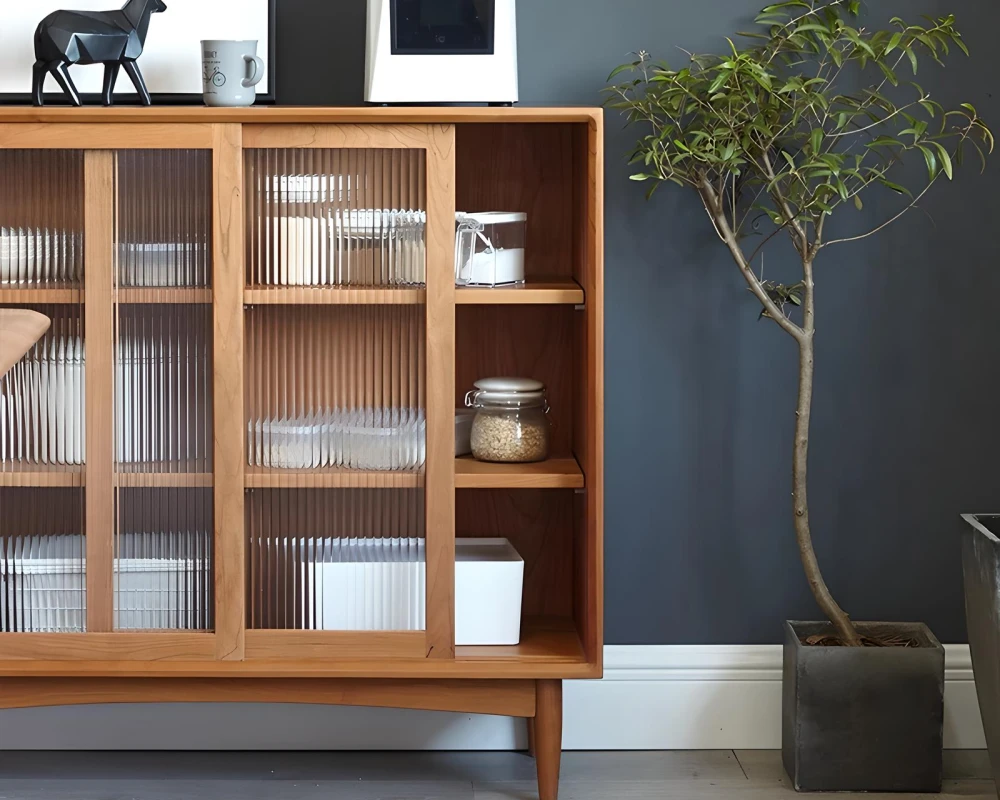 wooden sideboard with glass doors