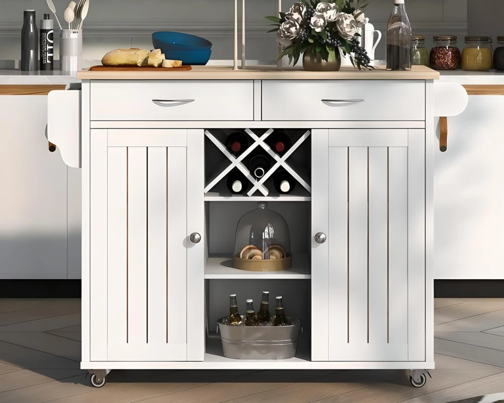 rolling wood cart with drawers