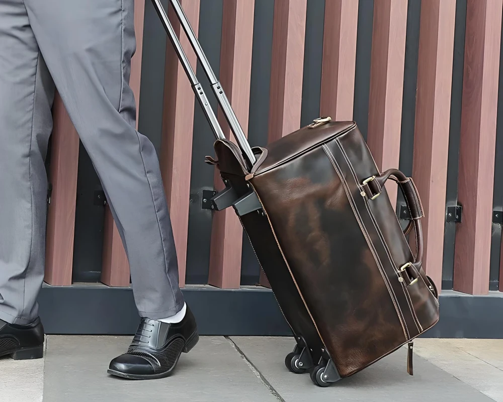 leather carry on duffle bag